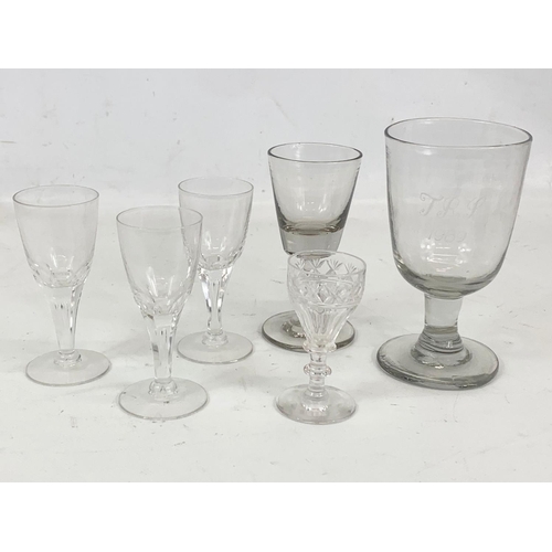 491 - A quantity of early to late 19th century glassware. Including a Georgian twist flute candleholder 16... 