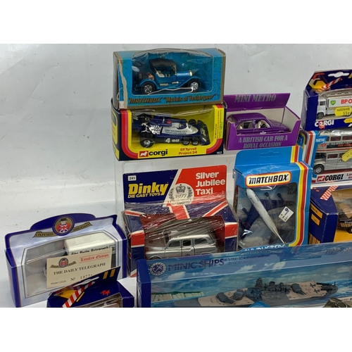 5 - A collection of model cars and toys etc. Including a Dinky Silver Jubilee Taxi in box, a Corgi Junio... 