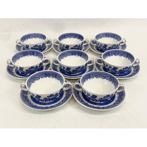 627 - 8 Ridgway “Willow” pattern bowls with 8 saucers. Bowls measure 14.5cm