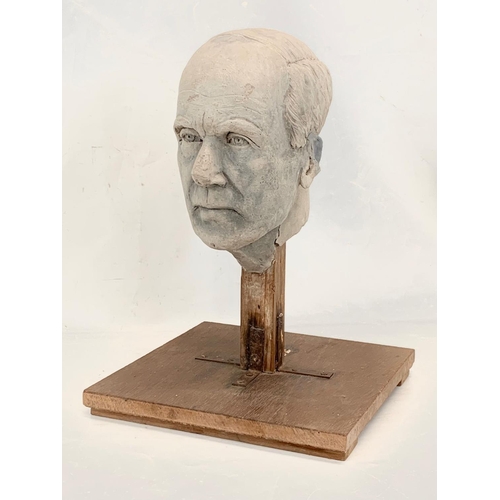 65 - A signed vintage bust of renowned sculpture Henry Moore. 30 x 30 x 42cm including base.