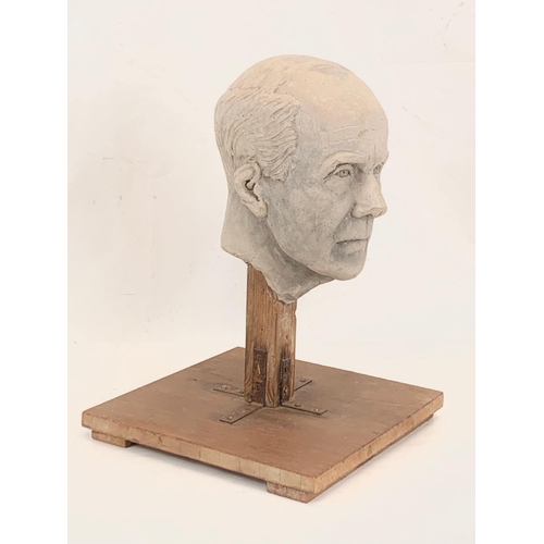 65 - A signed vintage bust of renowned sculpture Henry Moore. 30 x 30 x 42cm including base.