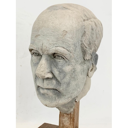 65 - A signed vintage bust of renowned sculpture Henry Moore. 30 x 30 x 42cm including base.