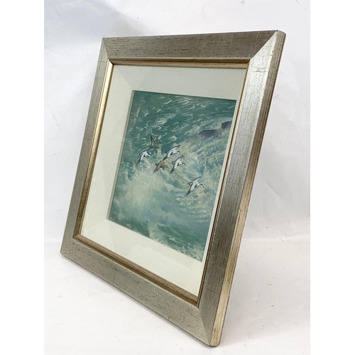 74 - An oil painting by Michael Bennington. Elders At Sea. In a shadowy box frame. 30 x 25cm. Frame measu... 