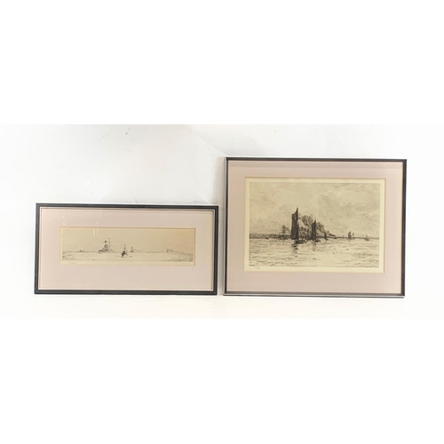 76 - 2 etchings by W. L. William Lionel Wyllie. 1851-1931. Largest engraving measures 38 x 26cm. Frame me... 