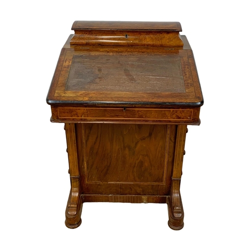 787 - A Victorian burr walnut Davenport desk with birds eye maple interior. Circa 1870. 53 x 53 x 76cm