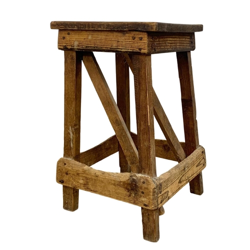 795 - A set of 5 early 20th century rustic pine factory stools. 31 x 51.5cm