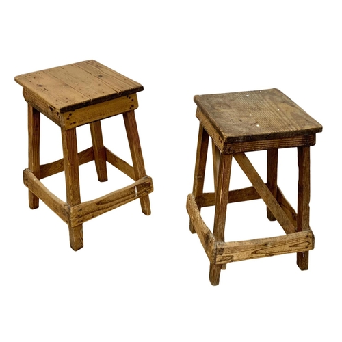 795 - A set of 5 early 20th century rustic pine factory stools. 31 x 51.5cm