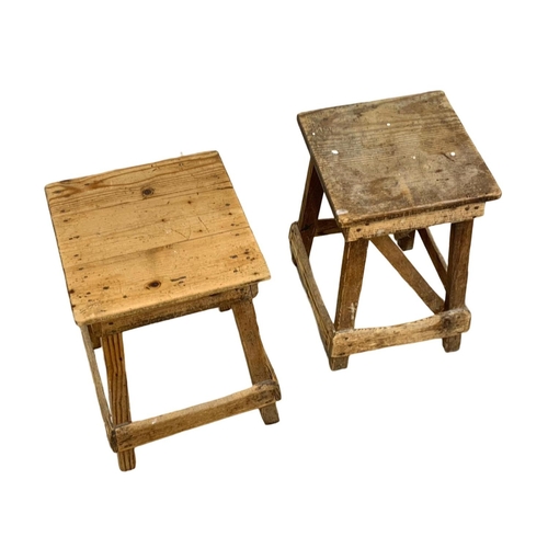 795 - A set of 5 early 20th century rustic pine factory stools. 31 x 51.5cm