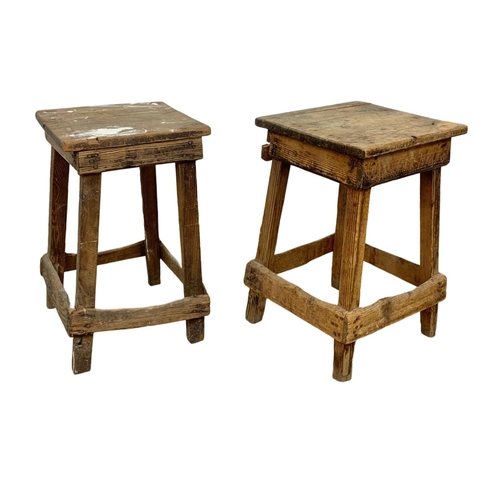 795 - A set of 5 early 20th century rustic pine factory stools. 31 x 51.5cm