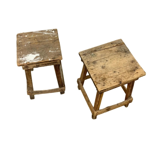 795 - A set of 5 early 20th century rustic pine factory stools. 31 x 51.5cm