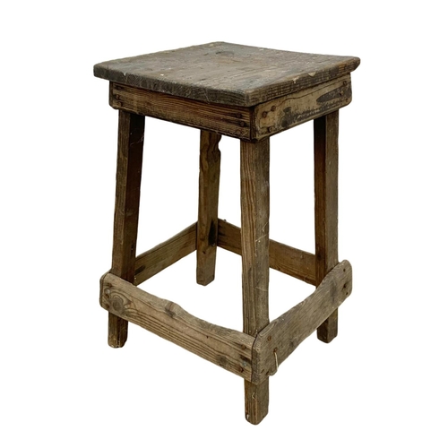 795 - A set of 5 early 20th century rustic pine factory stools. 31 x 51.5cm