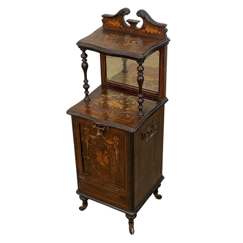 796 - A late Victorian inlaid rosewood mirror back Purdonium coal cabinet. Circa 1890. 37 x 34 x 105cm