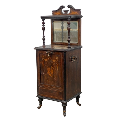 796 - A late Victorian inlaid rosewood mirror back Purdonium coal cabinet. Circa 1890. 37 x 34 x 105cm