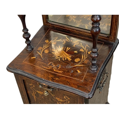 796 - A late Victorian inlaid rosewood mirror back Purdonium coal cabinet. Circa 1890. 37 x 34 x 105cm