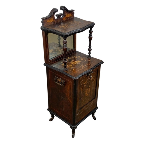 796 - A late Victorian inlaid rosewood mirror back Purdonium coal cabinet. Circa 1890. 37 x 34 x 105cm