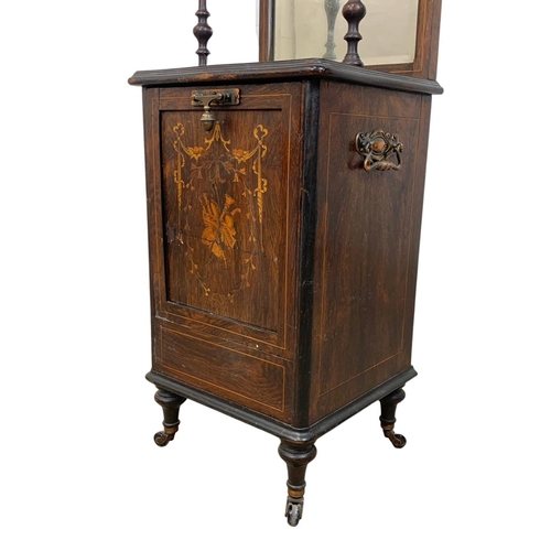 796 - A late Victorian inlaid rosewood mirror back Purdonium coal cabinet. Circa 1890. 37 x 34 x 105cm