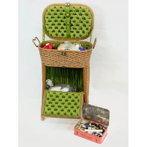 81 - A tall Edwardian wicker sewing basket. 43 x 67cm