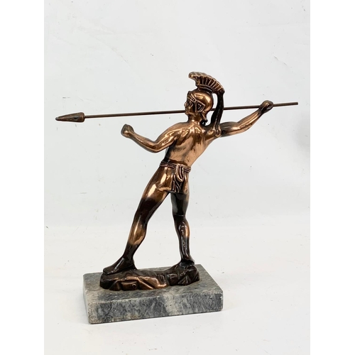 85 - A vintage copper figure on marble base. 30 x 33cm