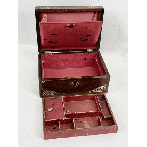 86 - A Victorian rosewood jewellery box with mother or pearl inlay, and a vintage mahogany desk top box. ... 