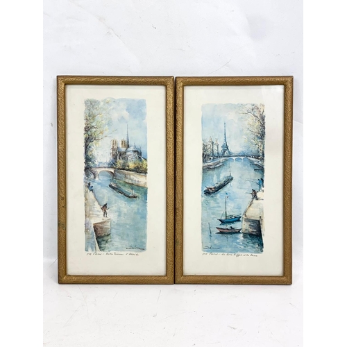 87 - A pair of vintage French prints in gilt frames. 16.5 x 29.5cm