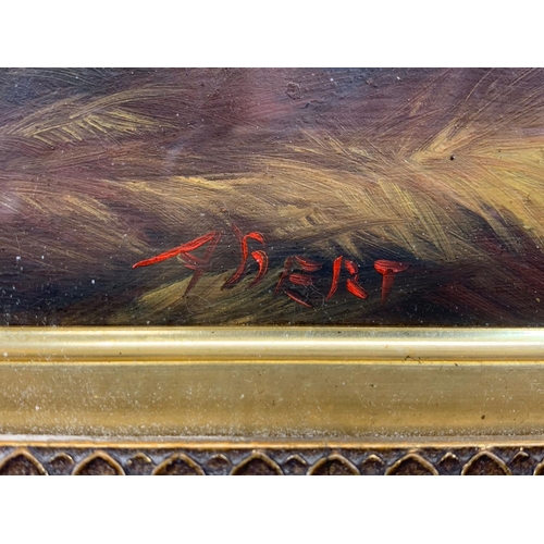 90 - A 19th century signed oil painting, in a gilt frame. 34.5 x 21.5cm