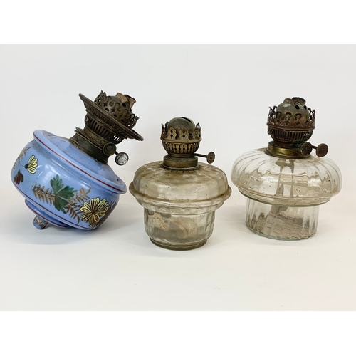 88 - 3 Victorian oil lamps with a Victorian bracket.