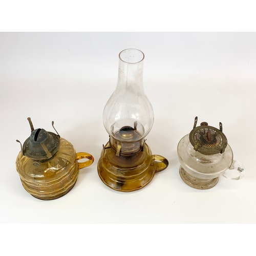 90 - 3 Victorian finger oil lamps.