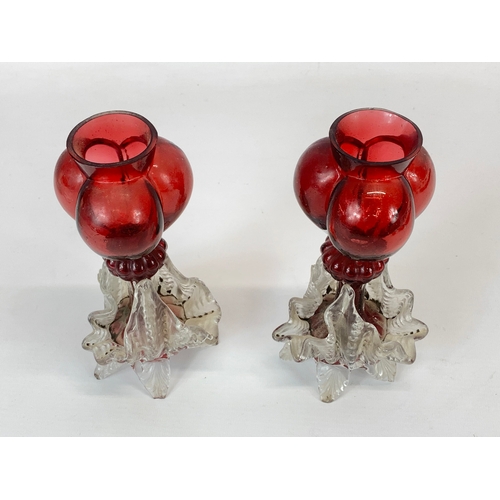 448 - A pair of Victorian Ruby Glass vases. 18.5cm.