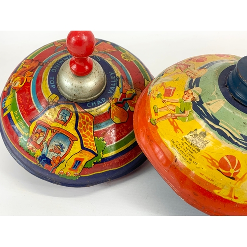 131 - 3 vintage tin plate Spinning Top Toys, 2 by Chad Valley & Co, 1 made in U.S Zone Germany.