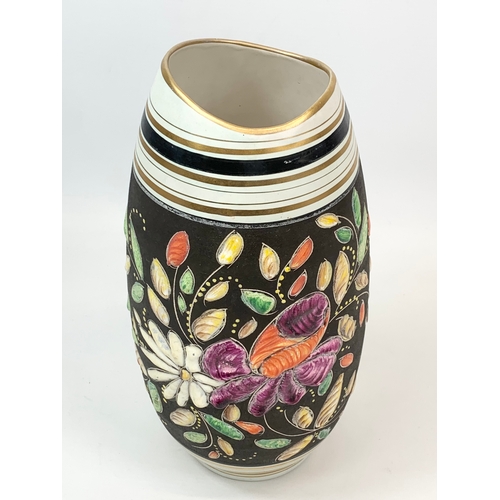 454 - A vintage hand painted Belgian vase by H. Bequet Quaregnon. 30cm