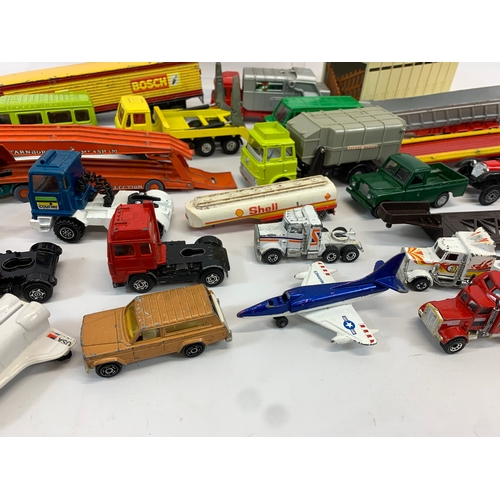 152 - A collection of model cars and trucks etc. Dinky, Corgi, Matchbox, Lesney and French makes.