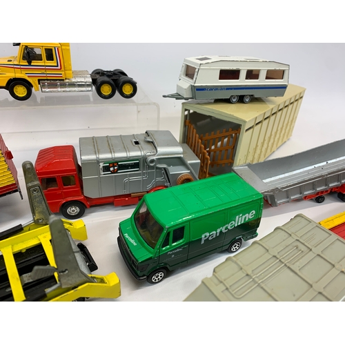 152 - A collection of model cars and trucks etc. Dinky, Corgi, Matchbox, Lesney and French makes.