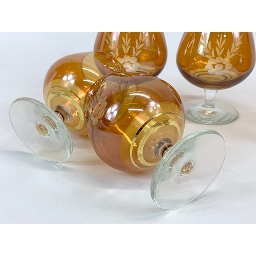 472 - A set of 6 1960’s vintage amber glass brandy glasses. 10cm.