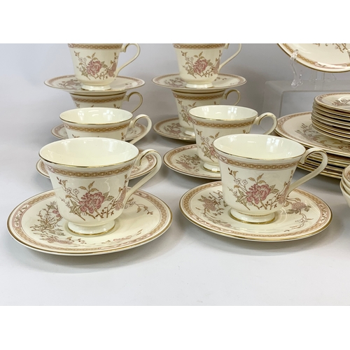 476 - A 46 piece Royal Doulton “Lisette” pattern tea and dinner set. The Romance Collection. 6 soup bowls,... 