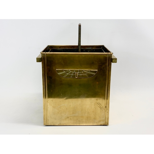 161 - A 1920’s Art Deco Egyptian revival brass peat / coal bucket, with liner. 33 x 27 x 33cm