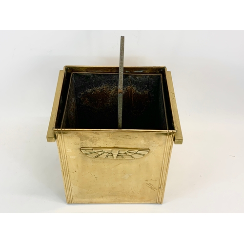 161 - A 1920’s Art Deco Egyptian revival brass peat / coal bucket, with liner. 33 x 27 x 33cm