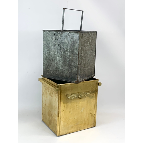 161 - A 1920’s Art Deco Egyptian revival brass peat / coal bucket, with liner. 33 x 27 x 33cm