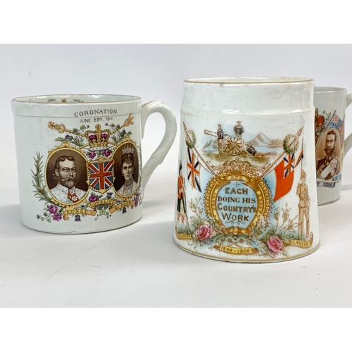 479 - 3 Coronation pottery cups and photo. A late 19th century Highlander Lancer 1899-1900 “Each Doing His... 