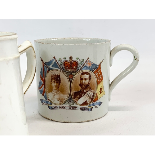 479 - 3 Coronation pottery cups and photo. A late 19th century Highlander Lancer 1899-1900 “Each Doing His... 