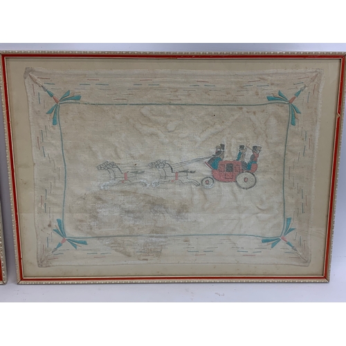 202 - A pair of early 20th century framed embroideries 55 x 40cm