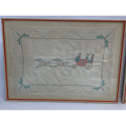 202 - A pair of early 20th century framed embroideries 55 x 40cm