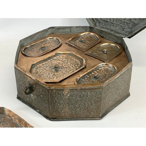 208 - A late 19th century / early 20th century Indian copper spice box. 28 x 28 x 12cm