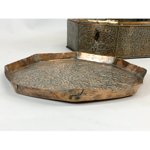 208 - A late 19th century / early 20th century Indian copper spice box. 28 x 28 x 12cm