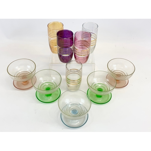 520 - 2 set of 5 vintage coloured drinking glasses. Mid Century. 1960’s-1970’s.