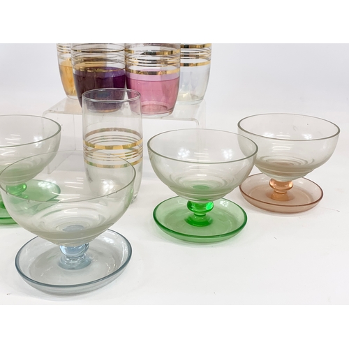 520 - 2 set of 5 vintage coloured drinking glasses. Mid Century. 1960’s-1970’s.