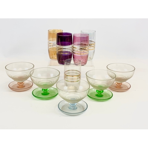 520 - 2 set of 5 vintage coloured drinking glasses. Mid Century. 1960’s-1970’s.