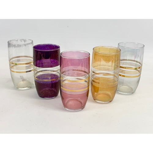 520 - 2 set of 5 vintage coloured drinking glasses. Mid Century. 1960’s-1970’s.