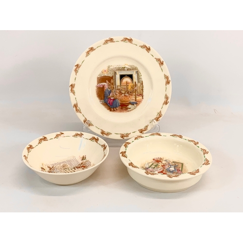 523 - 3 pieces of Royal Doulton Bunnykins pottery. Plate measures 20.5cm lo