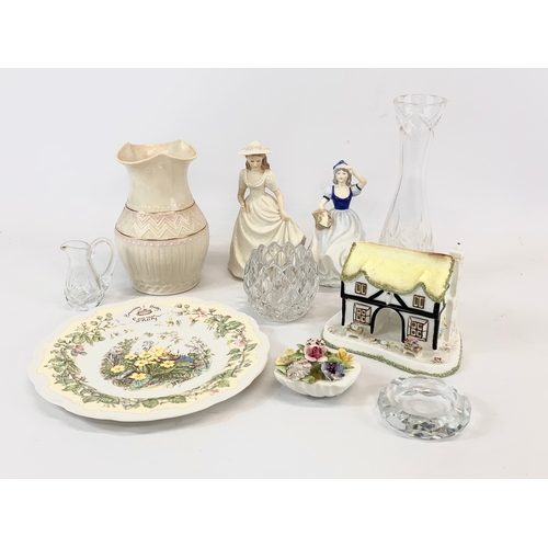 524 - A Coalport “The Coaching Inn”  with other pottery, including Belleek, Royal Doulton “Sping” a Coalpo... 