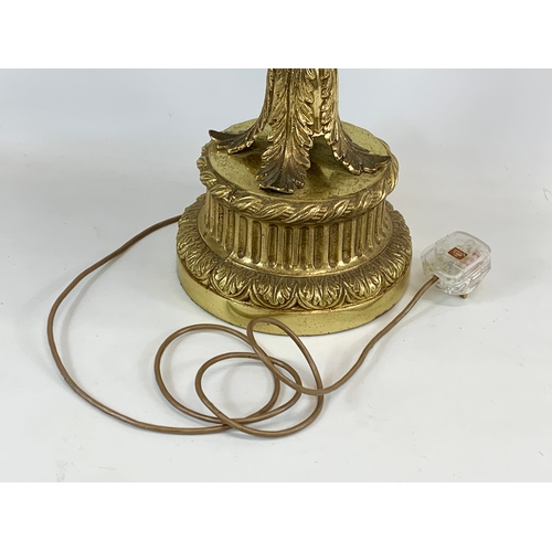 228 - A large vintage Neo Classical Empire Style ornate brass table lamp. 93cm.